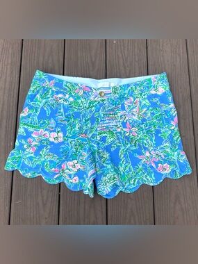 New Lilly Pulitzer Buttercup Knit Short Boca Blue Beneath The Bougainvil Size 10